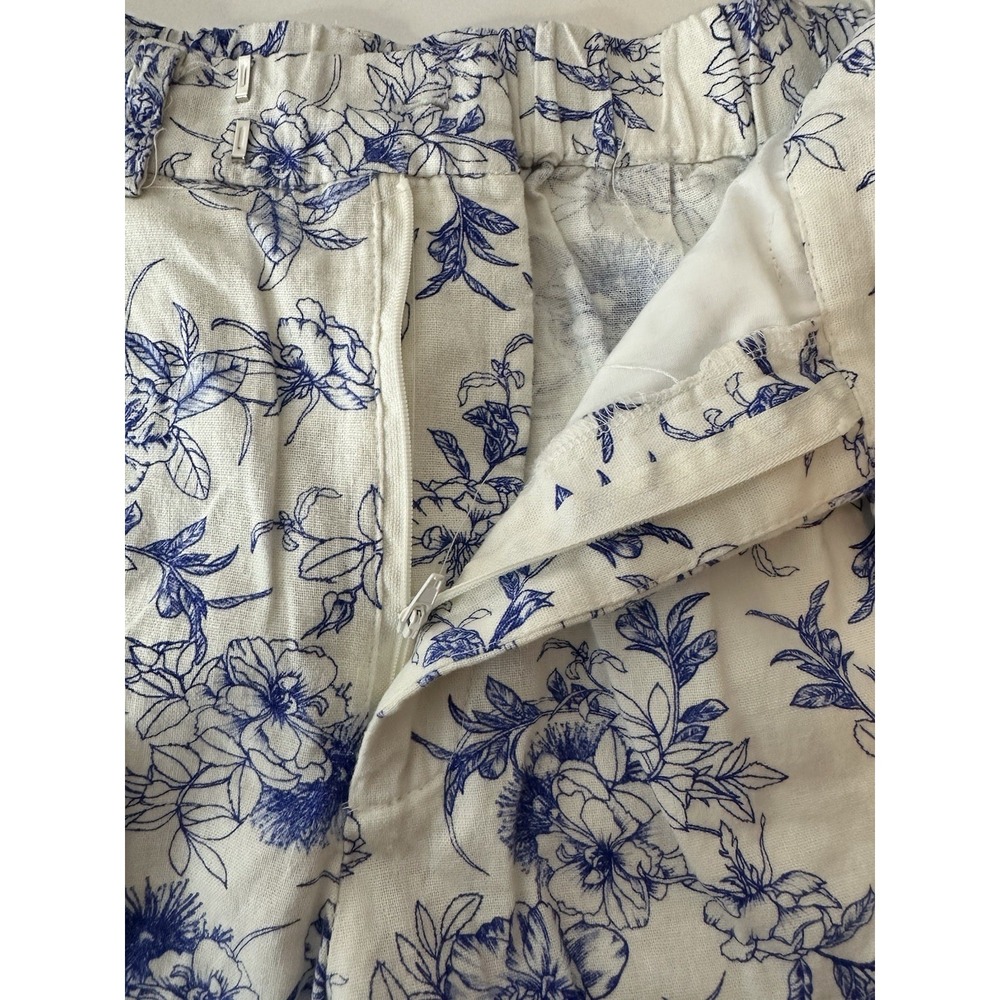 Jason Wu Wide Leg Pants Womens Size 2 Vienna Porcelain Print Linen Blend‎ Blue - Picture 4 of 8